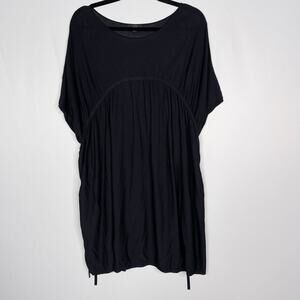 COS Medium M Black Semi Sheer Cinch Tie Back Cover Up Swim Dress Scoop Neck